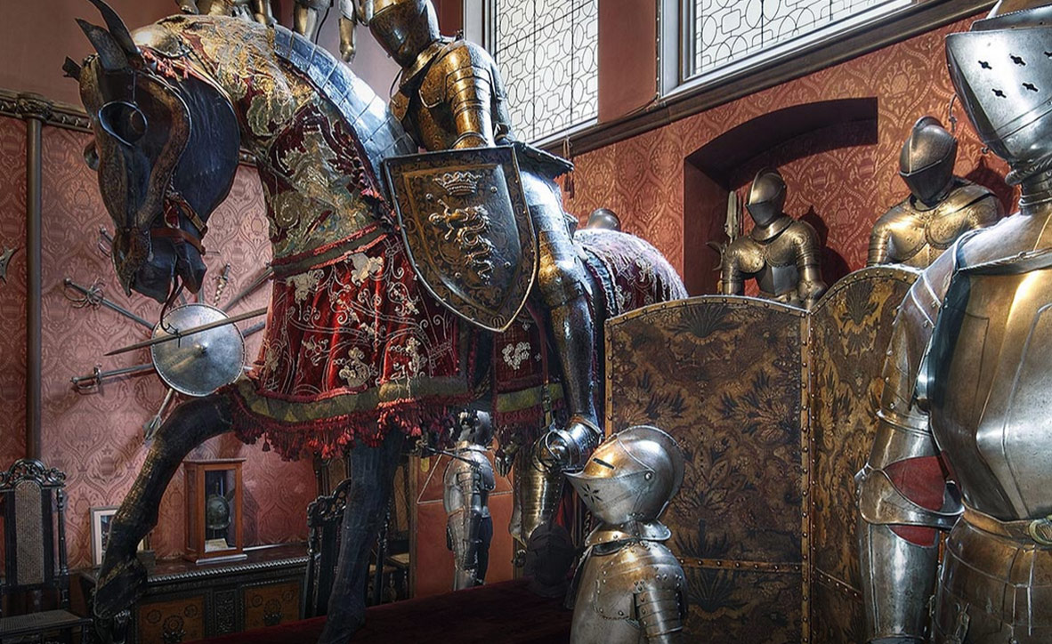 Armoury in the Red Hall at Eastnor Castle