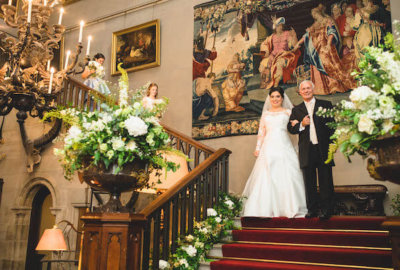 Bride And Father Wedding Staircase Eastnor Castle