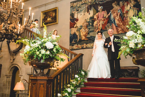 Bride And Father Wedding Staircase Eastnor Castle